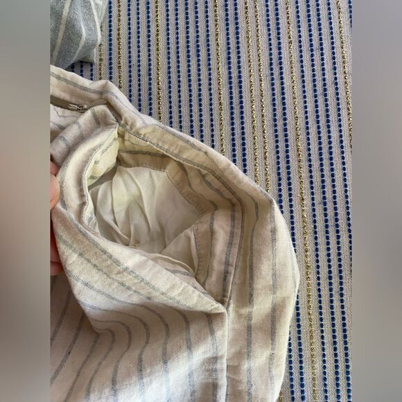 MADEWELL V-Neck Mini Dress Size Medium Beige Striped 100% Cotton Natural Pockets - Picture 8 of 12